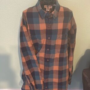Duluth Trading Co Blue and Orange Plaid Casual Magnetic Button Down Shirt